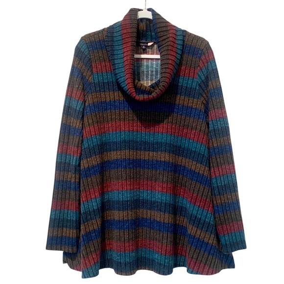 Modcloth Striped Cowl Neck Top Soft Fleece Long-Sleeve Pullover XL - Picture 2 of 7